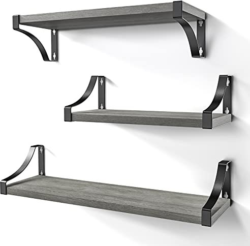 Pipishell Baldas Pared Estanteria de 3 Niveles Estante Madera Ideal para Dormitorio Sala Estar Estudio la Oficina en el Hogar etc (Gris)