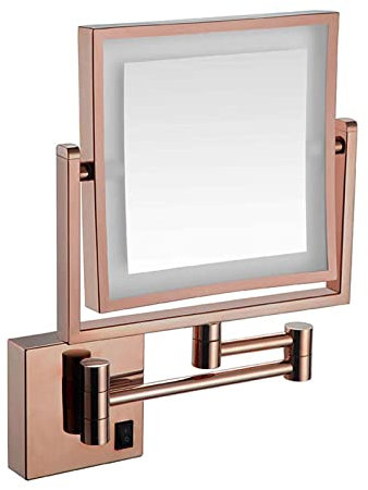 CAFIEDR Miroir de Maquillage Mural à LED de 8 Pouces, Miroir grossissant Double Face pour Salle de Bain, Miroir de courtoisie cosmétique Extensible pivotant à 360 °, mi(Rose Gold Plug)