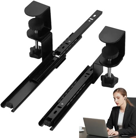 Bandeja para teclado debajo del escritorio deslizable, cajón para teclado debajo del escritorio - Bandeja para teclado con abrazadera ajustable en altura, riel deslizante extraíble - Riel