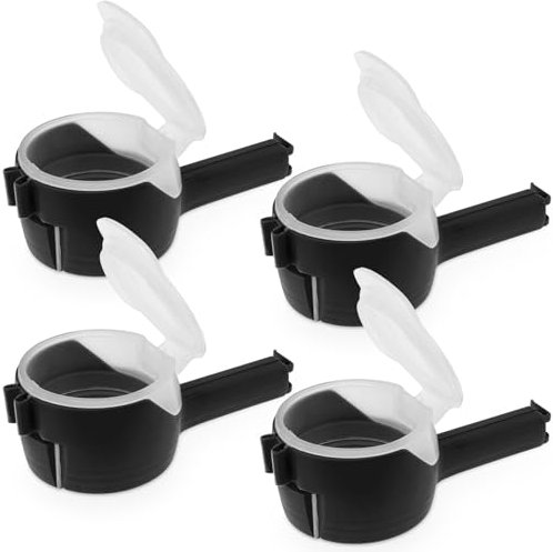 4Pcs Snack Clips That Pour Plastic Reusable Bag Clips with Pour Spouts Kitchen Chip Bag Clips Food Storage Cap Sealing Clip for Snack, Cereal, Nuts,Kitchen Bag(Black)