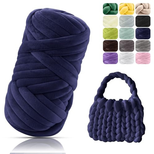 POFIBO Dicke Wolle Garn, 500g Chunky XXL Wolle zum Handstricke, Armstricken wolle, Schlauchgarn, Handstrickgarn, Wolle zum häkeln für Anfänger,Decken,Körbe,DIY-Kunsthandwerk,Länge ca 16m, Dunkelblau