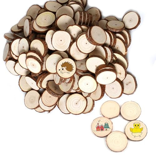 Kleine Holzscheiben zum Basteln Deko 100 Stk Baumscheiben Holz Log Scheiben Holzplättchen Rund Holzscheiben zum Basteln 2-3cm