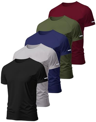 Hioutdoor Lot De 3 Ou 5 T-Shirts De Sport Fonctionnels pour Homme - Manches Courtes Respirant - SéChage Rapide D'EntraîNement à pour La Course, L'EntraîNement,