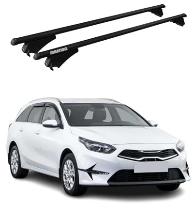 Menabo Dachträger Grundtäger kompatibel mit Kia Ceed SportsWagon 2018-2021 Aluminium 75kg Schwarz 2tlg Geschlossene Reling für Fahrradträger, Dachboxen, Skiträger Abschließbar