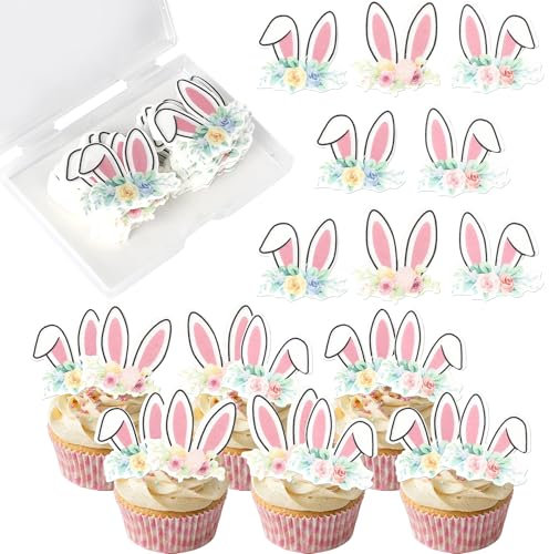 42 Stück Essbar Ostern Hasenohr Tortendeko Hasenohren Cupcake Toppers Reis Papier Waffel Papier Kuchen Deko für Frohe Ostern Thema Baby Dusche Kinder Geburtstag Party Kuchen Dekorationen Rosa