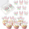 42 Stück Essbar Ostern Hasenohr Tortendeko Hasenohren Cupcake Toppers Reis Papier Waffel Papier Kuchen Deko für Frohe Ostern Thema Baby Dusche Kinder Geburtstag Party Kuchen Dekorationen Rosa