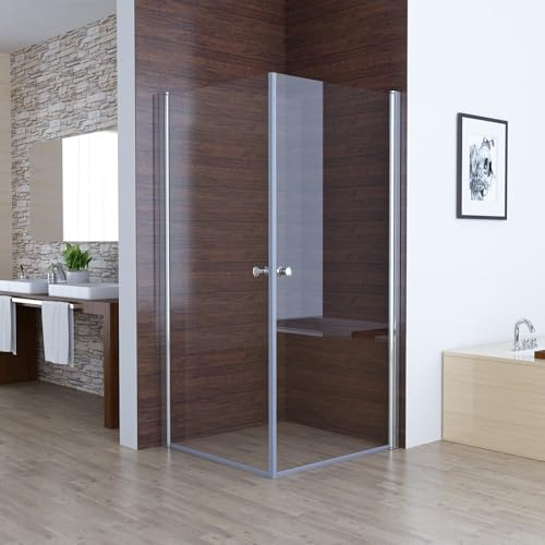 MIQU 75x75 x185cm Eckeinstieg Duschkabine mit 180° Schwenkbare Doppel Schwingtür, Pendeltür Duschwand ESG Glas Rahmenlos Duschabtrennung, Komplett Dusche ohne Duschwanne