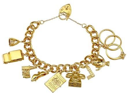 Gold Great Britain Chunky Charm Braclet, 8-Inch, 63g, Gold Plated - Bling King London