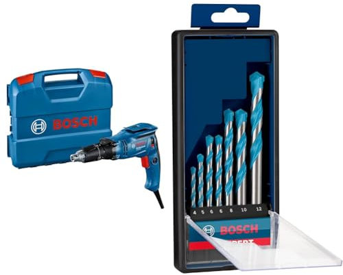 Bosch Professional Trockenbauschrauber GTB 6-50 (für Schrauben mit einem Durchmesser von bis zu 6 mm, in L-Case) + 7x EXPERT CYL-9 Multi Construction Bohrer (Beton, Weiche Fliesen, Ø 4-12 mm)
