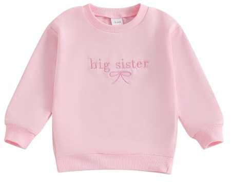BeliBacca Toddler Kids Girl Long Sleeve Bow Letter Embroidered Sweatshirt Pullover Big Sister Little Sister Matching Top Outfits Baby Girl Fall Winter Clothes