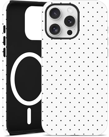 Jusy Magnetische Polka-Dots Hülle für iPhone 13 Pro, Weiß | Aesthetic Polka-Dots Muster Handyhülle, Kompatibel mit MagSafe, Zweischichtige Stoßdämpfend