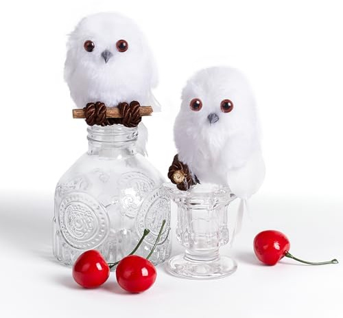 SAHOOTTIE 2Pcs White Owl Christmas Tree Ornaments Snowy Craft Owls Plush White Owl Decorative Hanging Ornaments Figurines for The Home Decoration Bird Rustic Woodland Christmas Ornament