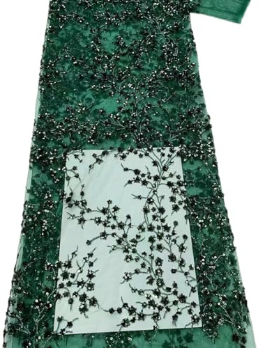 Vayliro 1 Yard Tüllstoff Breite 120 cm Tüllstoff mit Paillettenstickerei Zweigdesign Glitzer Spitze Stoff Dekostoffe Bestickte Stoffe Kleiderstoff für DIY Abendkleider Brautkleider,Grün