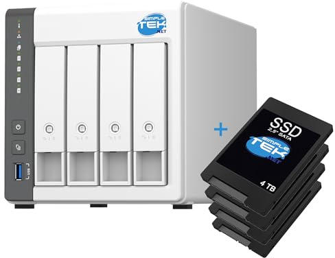 SIMPLETEK - Sistema NAS de 4-Bay con 4GB RAM, 4 SSD de 4TB Incluidos, 4-Core y USB-A + LAN 2.5G para Cloud y Servidor