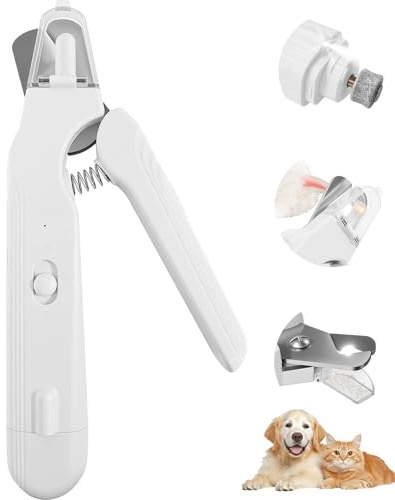 ITAX-WORLD Pet Nail Clippers with LED Light, Suitable for Cats and Dogs, Rechargeable Nail Trimmer, Professional and Safe Grooming Tool, Featuring Nail Collector and Electric Nail File,White