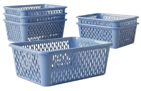 BERLONA Aufbewahrungskorb Kaja, 6er Set, 30 x 20 x 10 cm - Hellblau | Ordnung in Schublade, Küche und Bad, flexibler und formstabiler Kunststoff, offenes Format für schnellen Zugriff