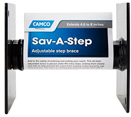 Camco Save-A-Step Brace stabilisiert Wohnmobilstufen, schützt vor Durchbiegen und Verschleiß, belastbar bis 0,5 kg, höhenverstellbar von 11,7–20,3 cm, aus robustem Stahl gefertigt (43681)