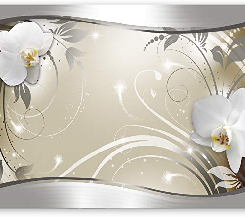 Fototapete murando Blumen 350x256 cm Vlies Tapeten Wandtapete XXL Moderne Wanddeko Design Wand Dekoration Wohnzimmer Schlafzimmer Büro Flur weiß grau silber Orchidee Ornament Abstrakt b-A-0078-a-c