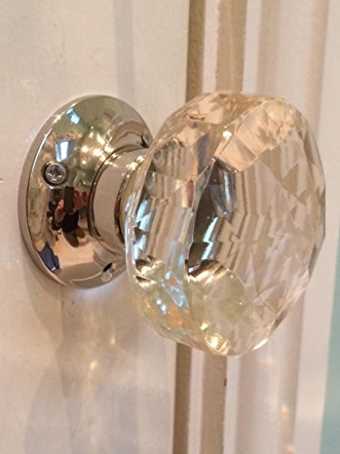 Beautiful Pair of Large Diamond Shaped Clear Real Glass Nickel Plated Brass Mortice Door Knobs Pull Handles,Vintage, FRS-N