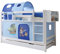 Etagenbett Doppelbett Marcel Kiefer massiv Weiss, Vorhangstoff:Pirat Hellblau Dunkelblau