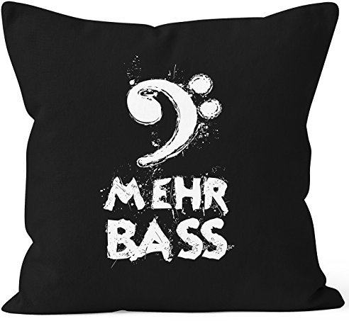 MoonWorks Kissenbezug Mehr Bass Music Party Disco Techno Festival Feiern Musik hören Kissen-Hülle Deko-Kissen Baumwolle schwarz 40cm x 40cm