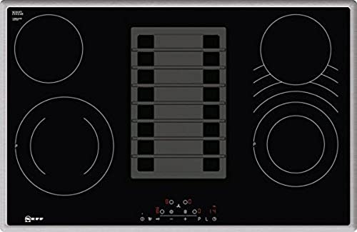 NEFF T18BD3AN0 N70, Elektrokochfeld 80 cm mit integriertem Kochfeldabzug, Made in Germany, Touch Control, Kombi-Zone, Extrem leise, Leicht zu reinigende Fettfilter, Schwarz mit Edelstahlrahmen