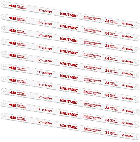HAUTMEC 300mm Hacksaw Blades 24 TPI – 10 Pack 12 Bi-Metal Replacement Blades with High-Speed Steel Teeth and Spring Steel Body, Professional Grade, Fits Most Hacksaw Frames, HT0017
