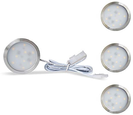 LAMPAOUS Led Unterbauenleuchten Kabinett Küchenlampen Dimmbar Rund 3er Set Vitrinenbeleuchtung insgesamt 6 Watt led Schrankbeleuchtung Warmweiss 3000K 12V DC