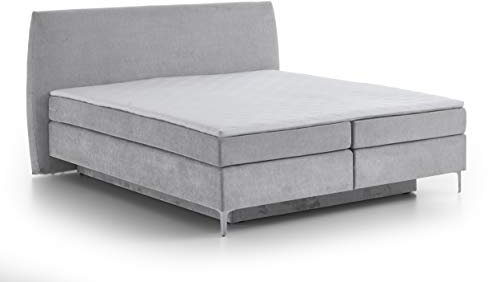 Atlantic Home Collection Boxspringbett LYNN, 180x200 cm, inkl. Bettkasten beidseitig und Topper (Härtegrad H2), hellgrau, ovales Kopfteil