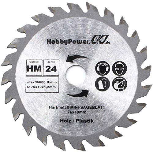 Lame de scie circulaire HM - 76 x 10 mm - 24 dents - Pour mini scie circulaire portative, plongeante, scie circulaire