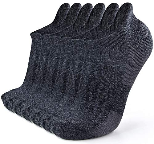 Busy Socks Ankle Hiking Socks Merino Wool for Men Women, No Show Merino Wool Dress Performance Support Athletic Cushion Tab Socks, Dark Grey, Large, 6 Pairs