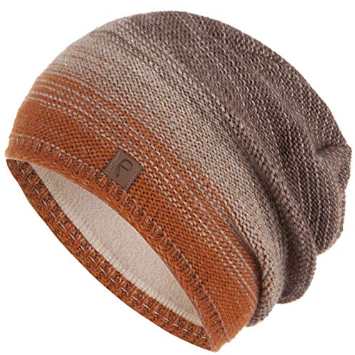 Faera Mütze Damen Wintermütze Mehrfarbig warm gefüttert Fleece-Futter Winter Herbst Strickmütze Beanie Haube Mädchen 57, Farbe:Braun