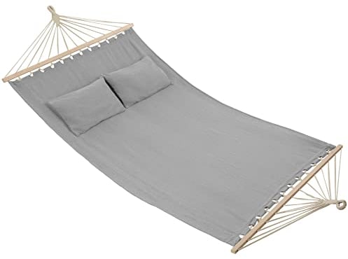tectake® Doppel Hängematte Outdoor, XXL Stoff Schaukeltuch, Sonnenliege 2 Personen inkl. Kissen, Schaukel Outdoor mit Liege Fläche ca. 230x145cm, bis 240kg belastbar, Hängeschaukel - hellgrau