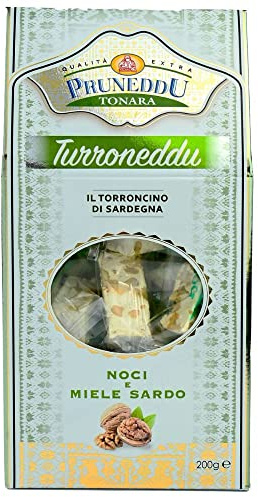 Torroncini mit Walnüssen und Honig aus Sardinien (hart), 200g, Geschenkverpackung, weißer Nougat, Torrone, Pruneddu Torronificio Artigianale