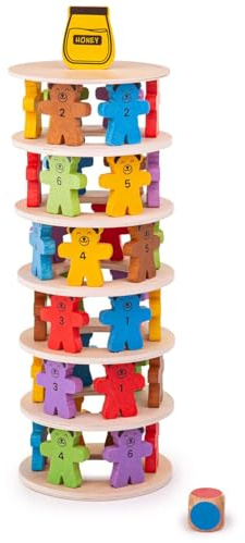 Bigjigs Toys Teddy Tumbling Tower Game, 49 Piece Colourful Stacking Tower | Balancing Puzzle, Montessori Stacking Toy for Kids, Educational Gift for Children, Age 3+