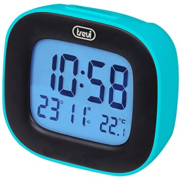 Trevi SLD 3875 Digitaluhr mit LCD-Display, Wecker, Thermometer, Kalender und Snooze-Funktion, Türkis