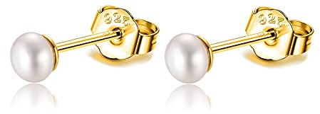 Süßwasserperlen Ohrringe Winzige Kleine Mini 3mm 4mmEchte Weiß Süßwasser-Zuchtperlen Ohrringe Ohrstecker 925 Sterling Silber Perlenohrringe Perlenohrstecker Ohrringe für Mädchen