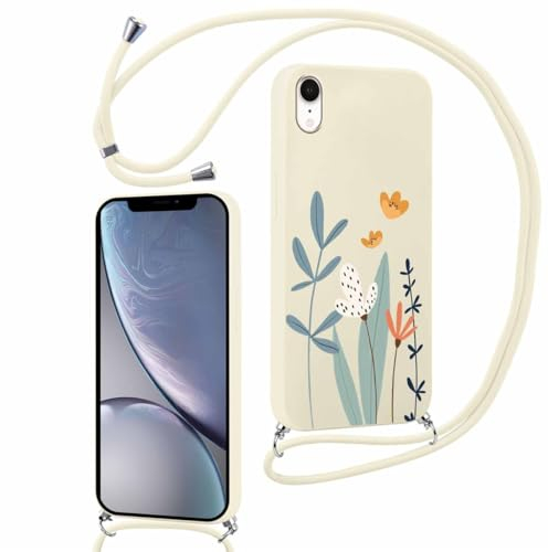 Yoedge Handykette Handyhülle für iPhone XR Hülle mit Band Kette 6,1, Smartphone Necklace Schutzhülle mit Kordel zum Umhängen TPU Stoßfest Silikon Case mit Aesthetic Muster für iPhone XR, Floret