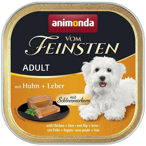 animonda vom Feinsten Hundefutter nass mit Schlemmerkern mit Huhn + Leber (22 x 150 g), getreidefreies Hundenassfutter ohne Zucker