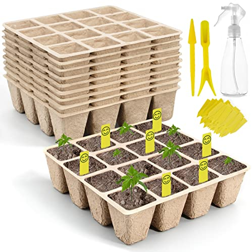 160 Cells Seed Starter Trays,10 Pack Seedling Pots and Trays Biodegradable,Seedling Pots Indoor Outdoor,Planting Trays for Seedlings,Seed Starter Tray Kit for Vegetable,Fruit,Gardens,and Greenhouse