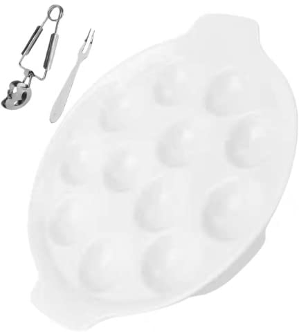 4pcs/Set Assiette à Escargot Assiette à Champignon Assiette à Champignon 12 trous Assiette à Escargot en Céramique Le set contient 1 Assiette à Escargot ，1 Pince à Escargot 2 Fourchette à Escargot