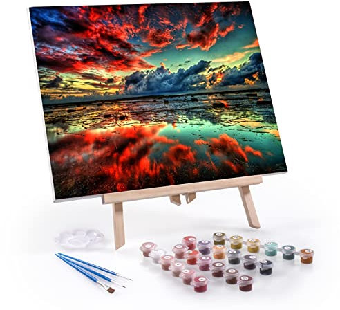 digitCUBE Malen nach Zahlen Set 40x50cm auf Rahmen mit Staffelei (Wolken mit Staffelei, 40x50cm)