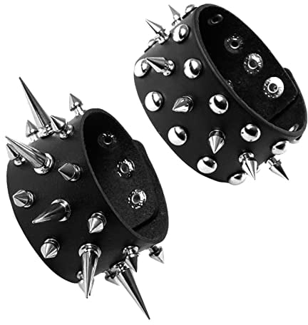 Manfnee 2Pcs Punk Gothic Armband Lederarmband Spike Niet Metall Nieten Armbänder Wristbang