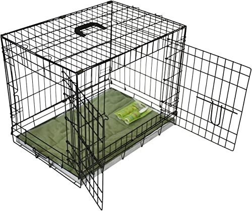BUNNY BUSINESS UNDERDOG Metal Dog Crate/Cage – Pet Black Metal Folding Cage with 2 Doors Sliding Chew Resistant Plastic Base Tray with Bed Heavy Duty Puppy Training Solution (48 XX-LGE, Black)