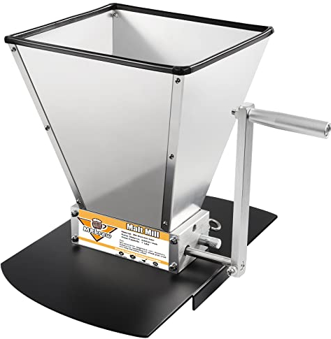 MRbrew Metal Base Malt Crusher, Homebrew Stainless Steel Adjustable 2 Bearing Roller Low Speed Electric Drill Available Brewing Beer Grain Malt Mill Wheat Barley Grinder with Manual Crank Handle