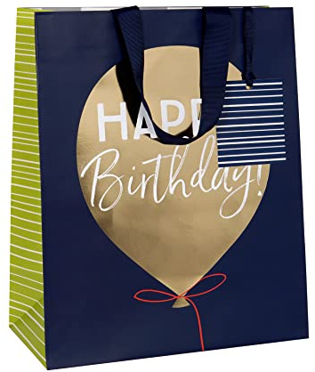 Glick Luxury Large Birthday Balloons Gift Bag and Suitable for Other Occasions for Him/Her, 26 x 31.5 x 13.5 cm, Blue & Gold