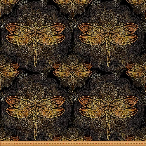 Libelle Möbelstoff Zierlibelle Bedruckter Stoff Meterware Luxus Boho Mandala Dekorationsstoff für Polster und Heimwerkerprojekte Outdoor Stoff 92x150cm Gold Schwarz
