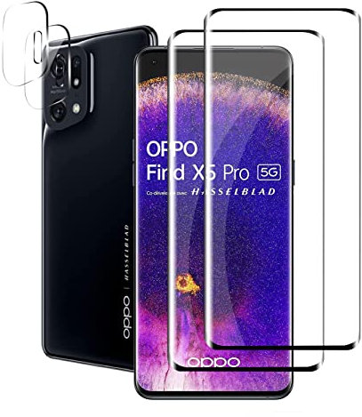 Mzhki 2+2 Piezas Protector de Pantalla para OPPO Find X5 Pro 5G Cristal Templado, con 2 Piezas Protector de Lente de Cámara, Ultra HD Vidrio Templado Membrana 9H Dureza, Sin Burbujas