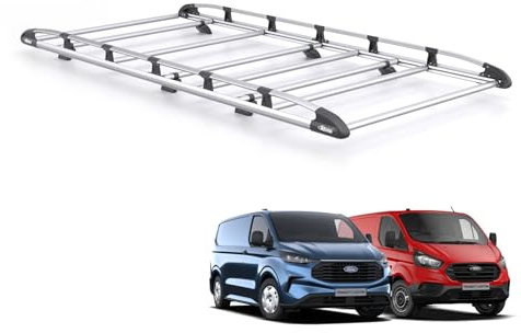 Rhino Roof Rack for Ford Transit Custom 2013+ Van (Only Suitable for Long (L2) with Standard (H1) Roof) Heavy Duty KammRack with Integrated Ladder Roller (AH616)