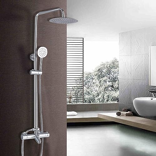 Edelstahl Duschset, Duschsystem mit Thermostat Regendusche mit Armatur Duschset Massagedüsen Brausegarnitur, Höhenverstellbar Duschstange, Duschsäule Überkopfbrauseset